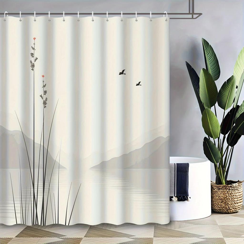 Zen Style Mountain Landscape Shower Curtain - Water-Resistant