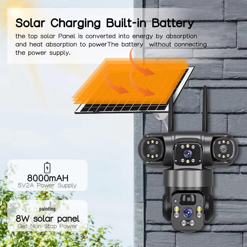 V380pro Solar Wireless HD 9MP 4G Home Camera with Three Lenses