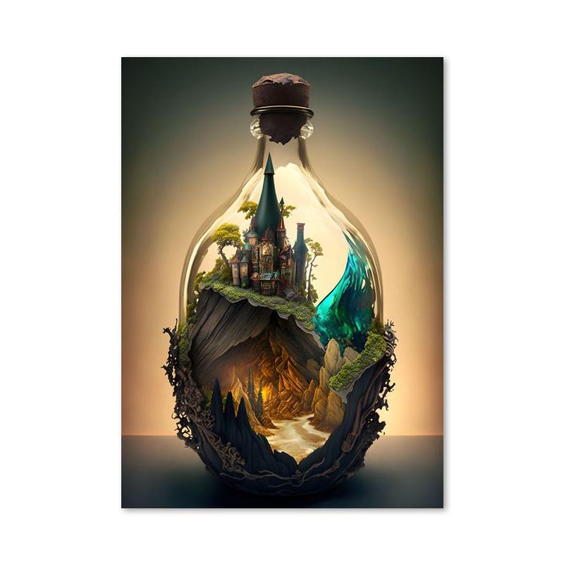 In Bottle Castle Forest Beach Hot Air Balloon Canvas Printings Posters and Prints Wall Art Pictures for Living Room Home Decor
