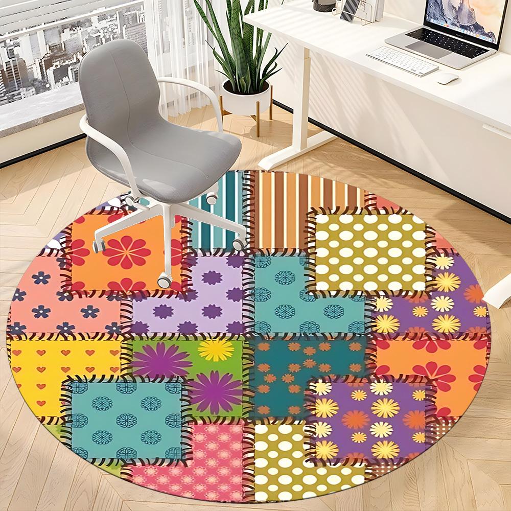 1PC Colorful Quilt Pattern Chair Carpet for Office, Indoor Non-Slip Washable  Carpet, Soft Comfortable Mat For Office Room yy250930098