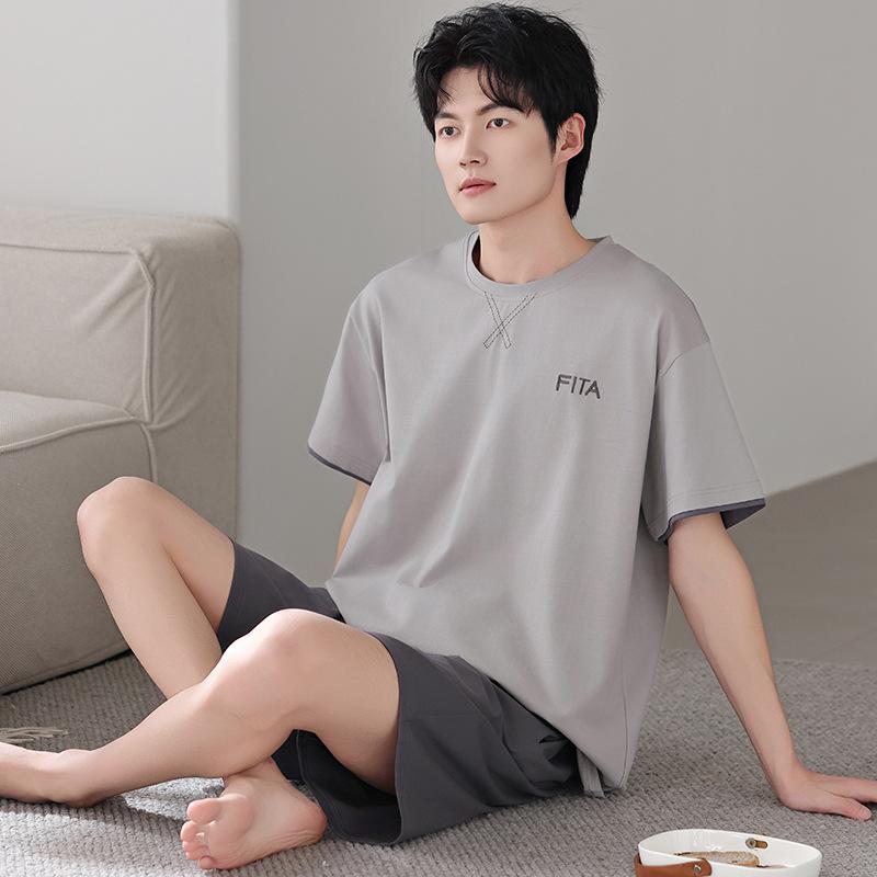 Pajamas Men's Summer Cotton Short Sleeve Shorts 1011 New Summer Thin Outer Wear Men's Large Size Loungewear Set