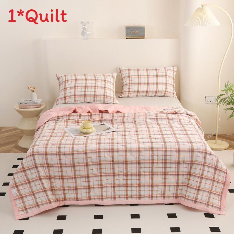 

Pattern Water Lattice Wash Cotton Bedding Summer Air Conditioning Blanket Quilt Pink Check,100x150cm