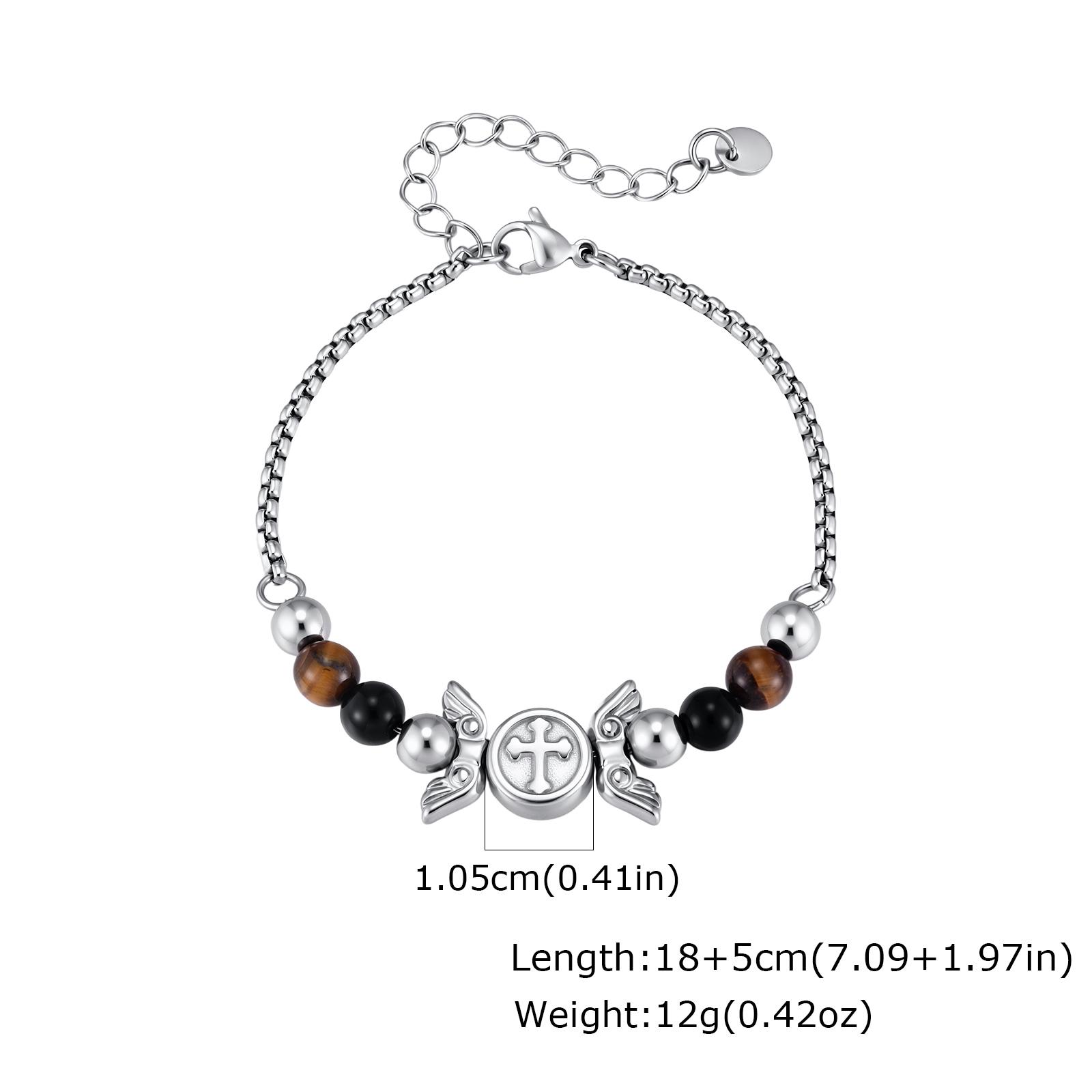 Stainless Steel Chain Natural Stone Cross Bracelet for Men, Tiger Eye Stone Beads Bracelet, Christian Religious Jewelry Gift