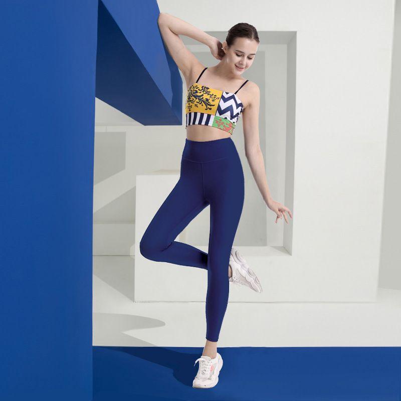 Fancy Yoga Clothes with Chest Pad Thin Bubble Wrap Backless Bra High Waist Hip Raise Yoga Pants Professional Workout Clothes