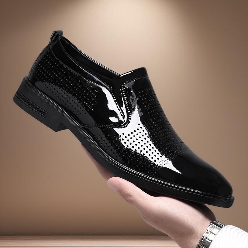 

Новые крутые кожаные туфли лакированная кожа летние глянцевые мужские туфли молодежные универсальные сандалии закрывают ноги и педаль дышащие туфли с отверстиями мужские 38