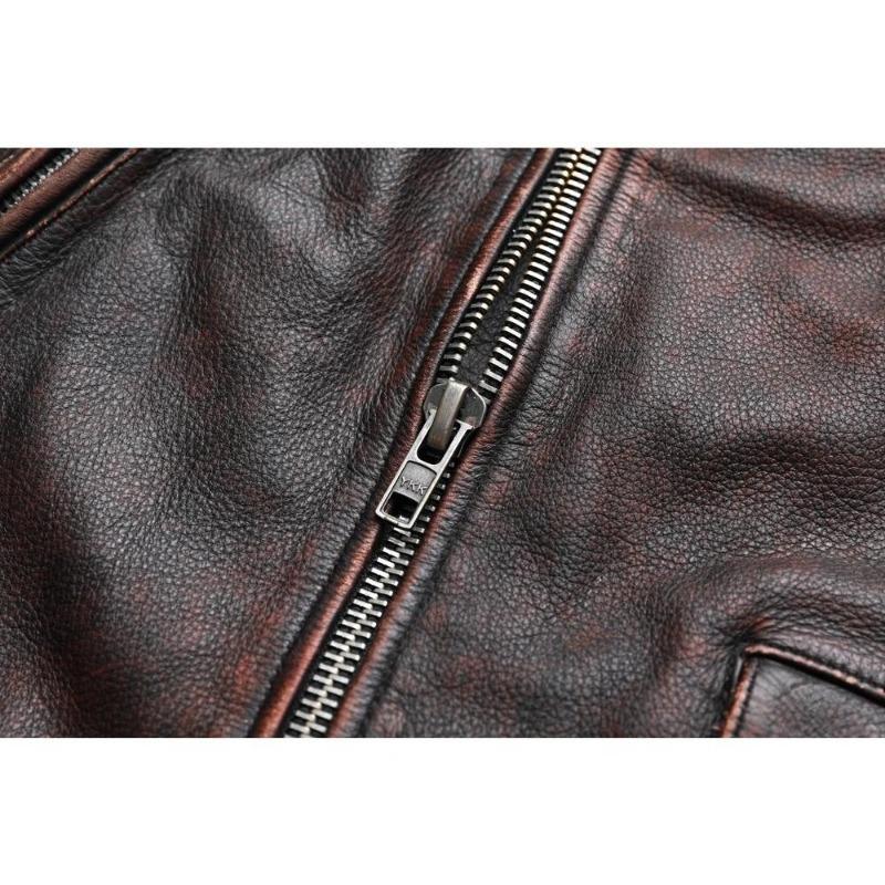 Chinese Size Vintage Motorcycle Jacket Men Genuine Leather Jackets 100% Cowhide Leather Coat Winter Biker Jacket Moto Clothing