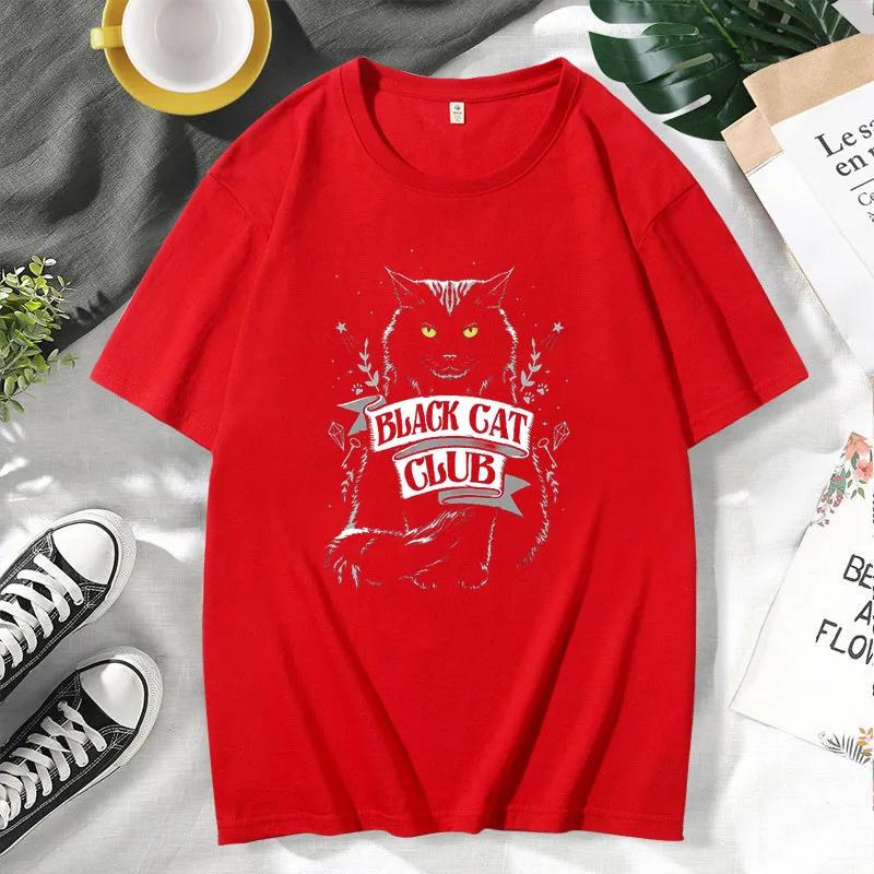 

Мужские футболки с забавным принтом Black Cat Club, дышащая футболка, летняя уличная одежда, топы, свободные хлопковые топы большого размера с коротким рукавом XL