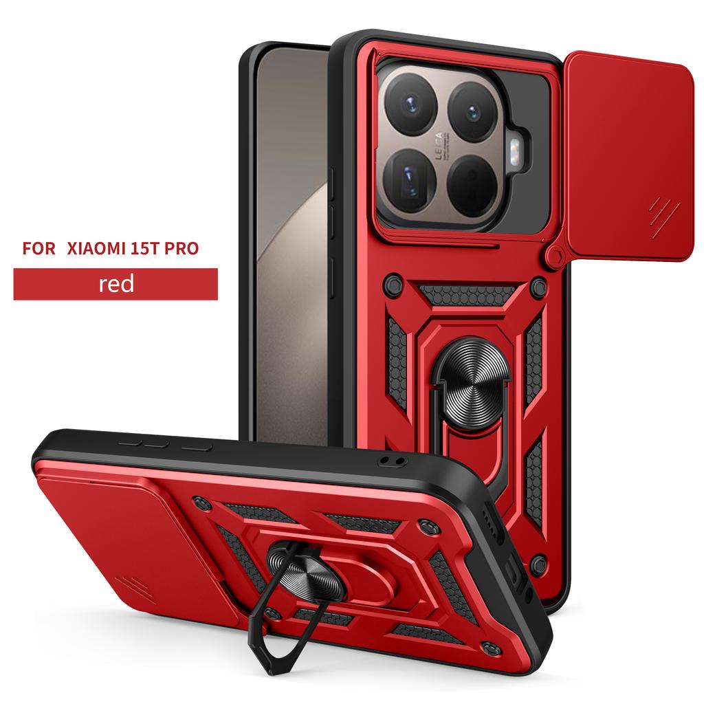 Sliding Window Armor Shockproof Case For Xiaomi 15T Pro Magnetic Ring Holder Camera Lens Protection Phone Cover Coque Fundas
