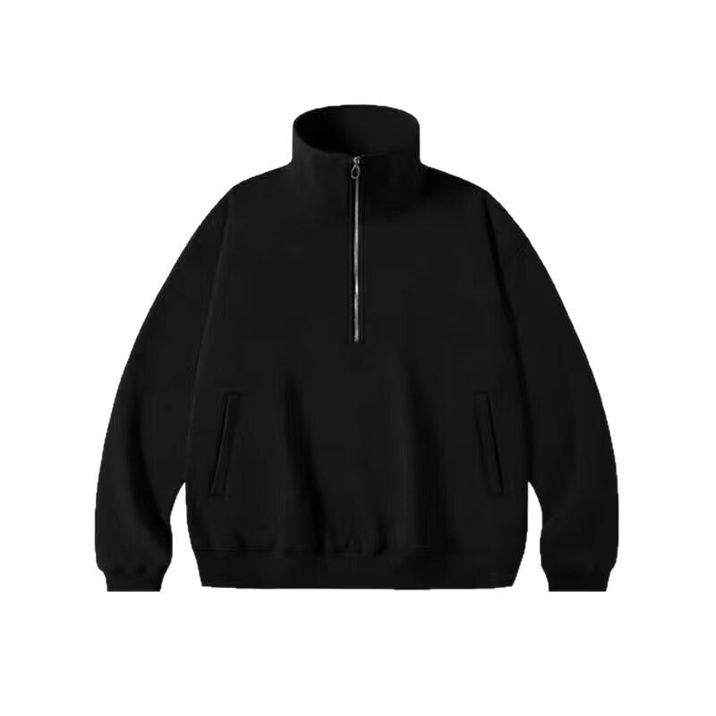 Men's Retro Half-Zip Stand Collar Hoodie - Spring/Autumn Trendy Heavyweight Streetwear Loose Pullover