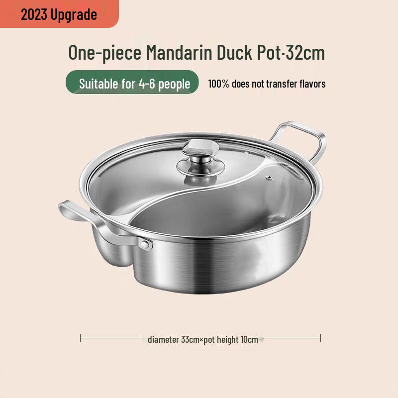 Large Capacity Yuanyang Hot Pot, Induction Compatible, Thickened Stainless Steel, Shabu-Shabu Basin for Household Use