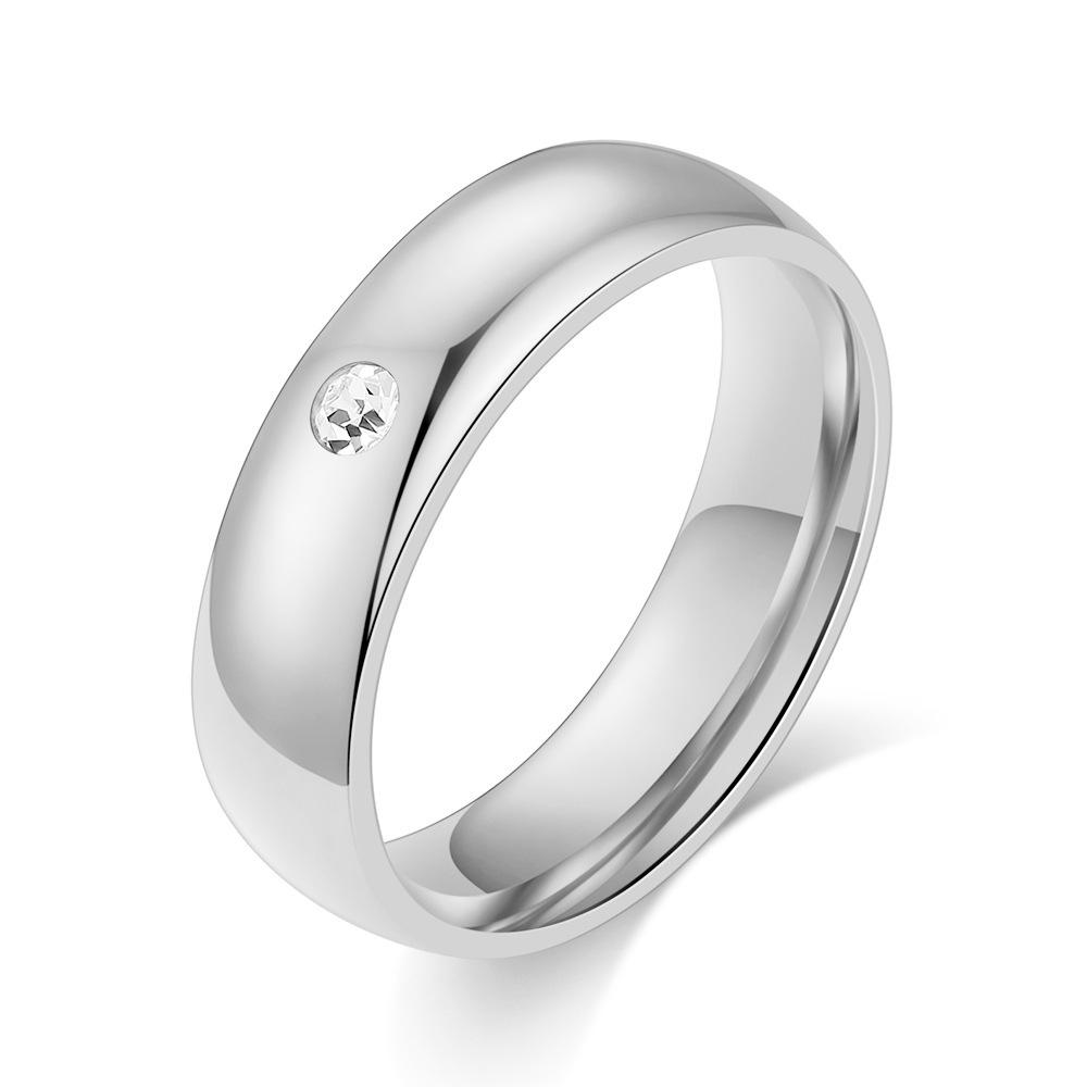 Personalized Stainless Steel Diamond Inlaid Couple Rings, 5MM Mirror Finish Size 11