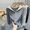 Women's Autumn Lace Patchwork Hoodie - Age-Reducing Long Sleeve Top
