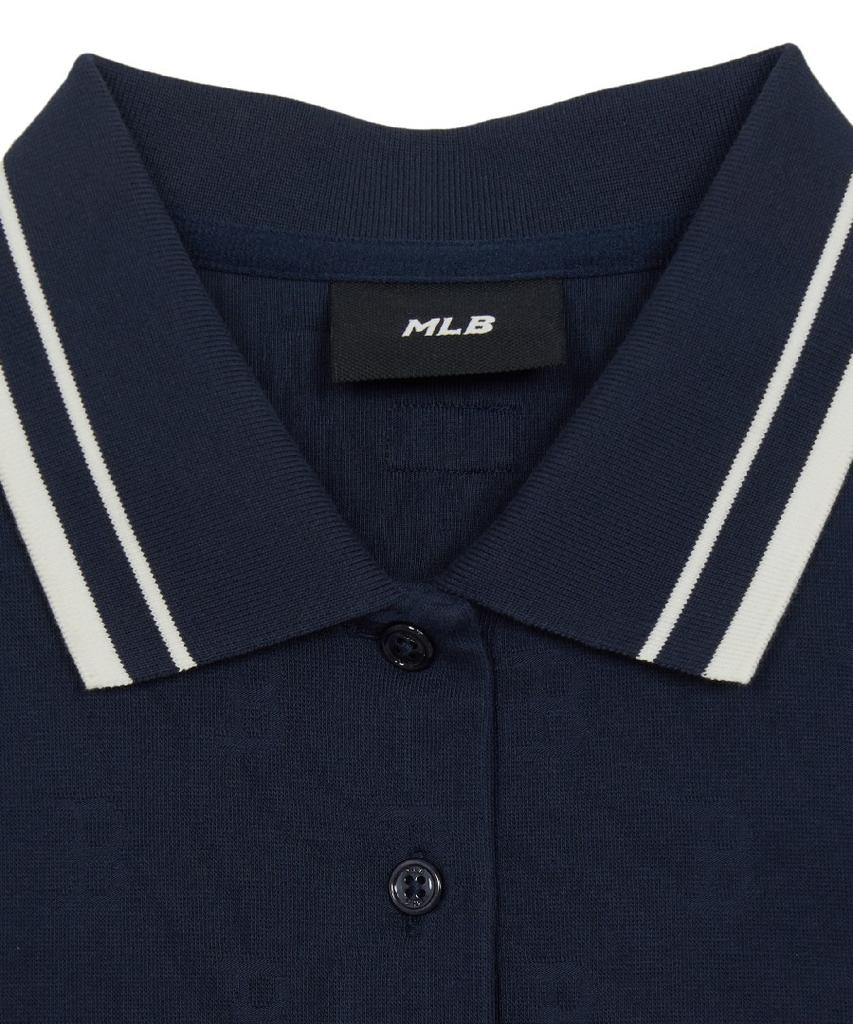 Emelbi Women'S Classic Monogram Tone-Tone Jacquard Collar Dress Bos (Navy)