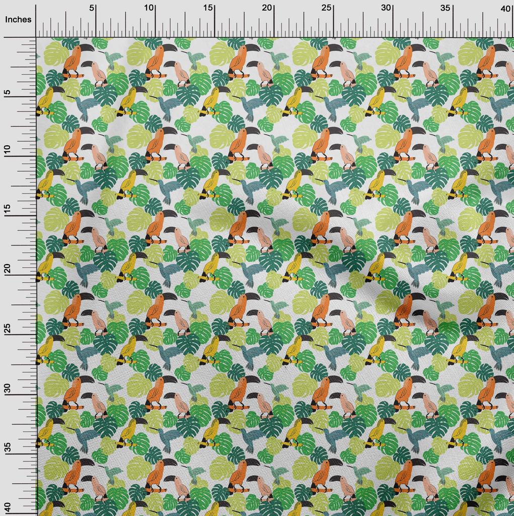 oneOone Cotton Flex Aqua Blue Fabric Tropical Floral with Birds Fabric for Sewing Printed Craft Fabric by The Yard 40 Inch