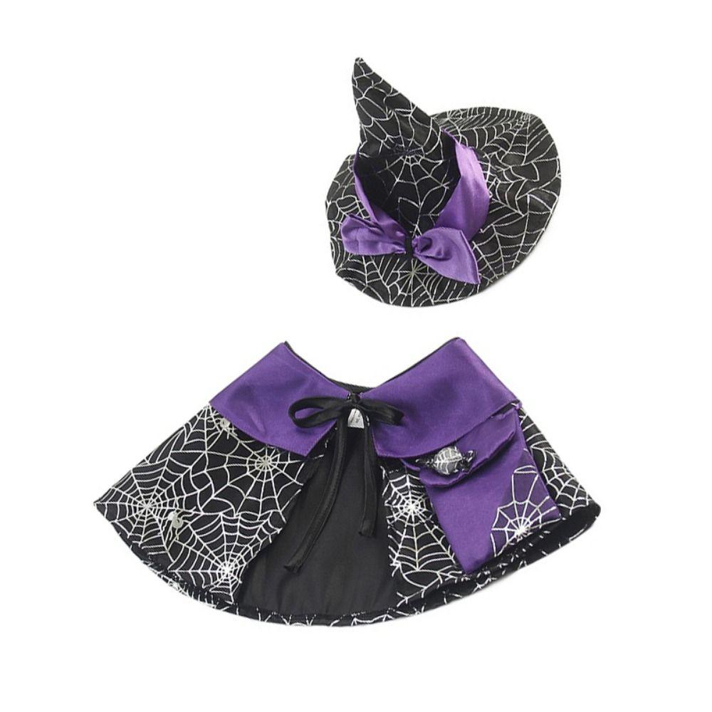 Soft Cat Wizard Hat Cloak Adjustable Pet Witch Costume Funny Cat Wizard Spider Hat  Cosplay Party