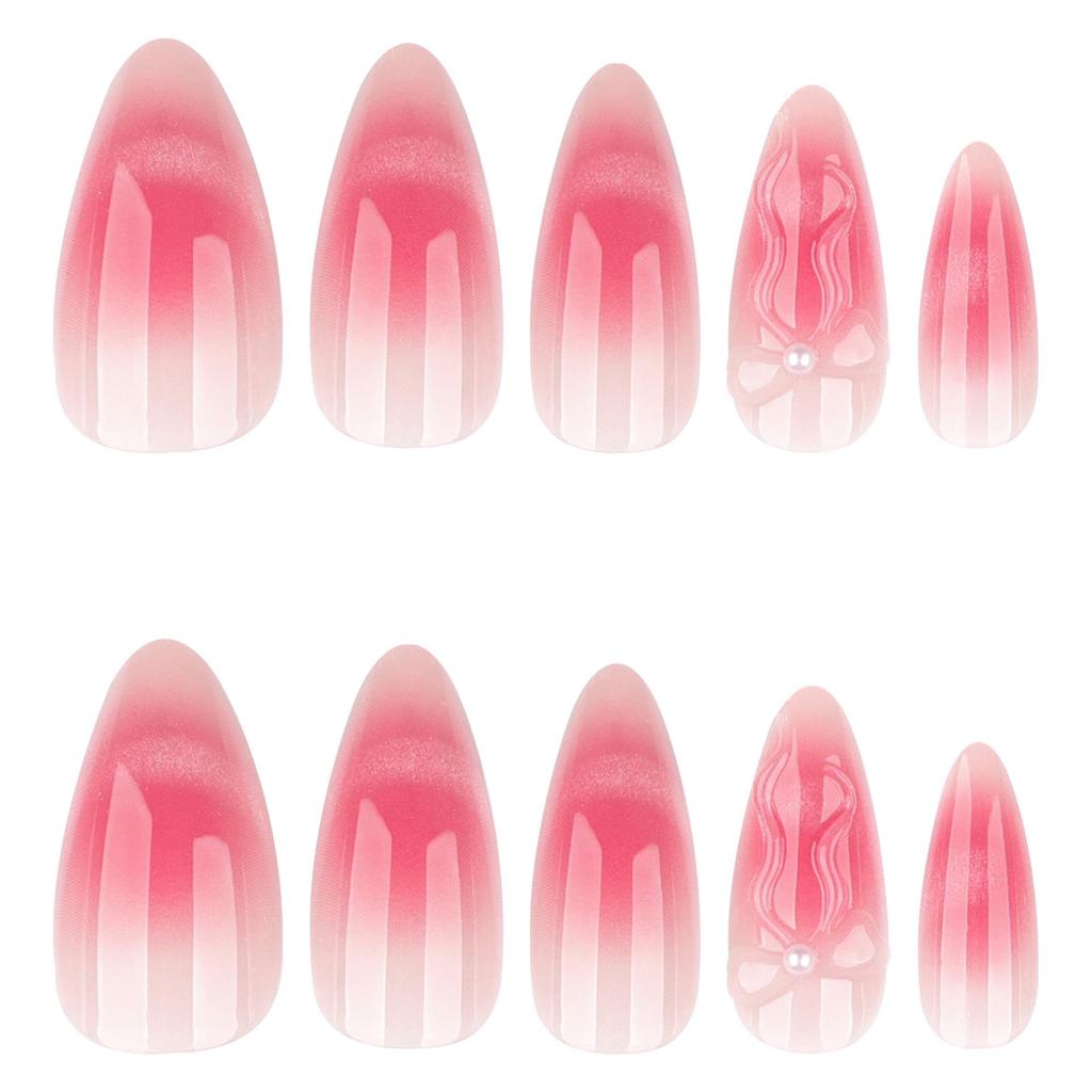 Fresh Natural Gradient Blush Nail Art with 3D Bow and Cat Eye Press-On False Nails
