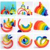 Montessori Wooden Toys for Babies Rainbow Stacking Block Toy Blocks Round Shape Construction Tower Kids Educational Learning Toy