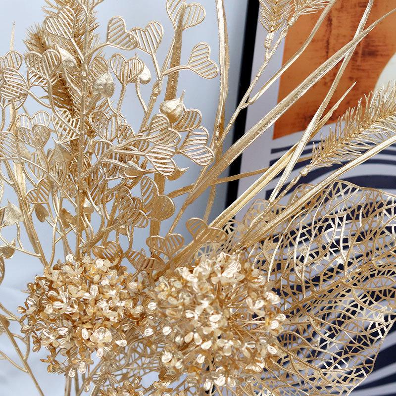Golden Floral Bouquet: Ginkgo Leaves, Eucalyptus, Red Holly Berries - New Year Lucky Decoration Ornaments