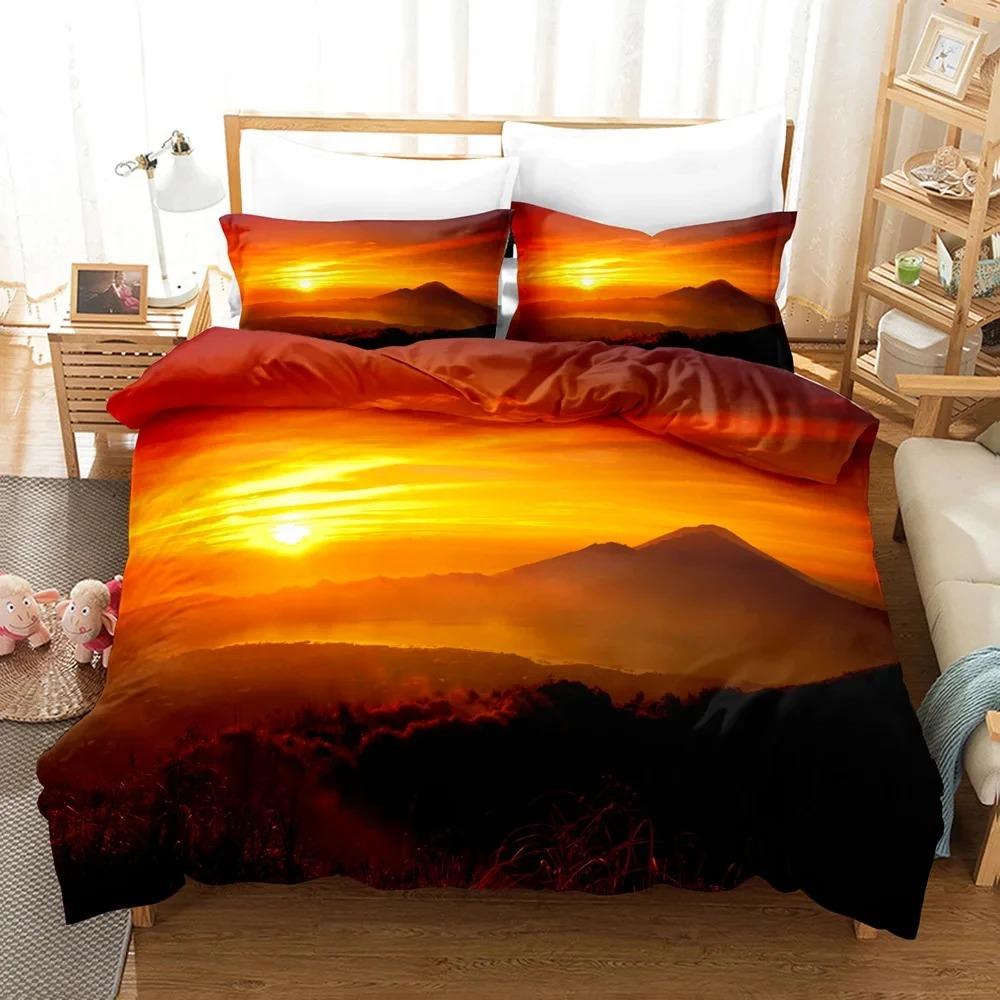 Goldon Sunset Bedding Collection Tropical Beach Holiday Duvet Cover Collection Girl Bed Cover Collection Sunrise Quilt Cover Pillowcase Single Double