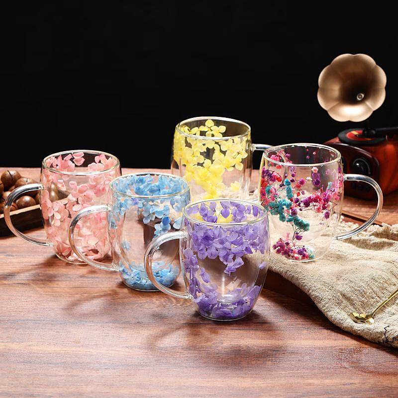Shangqi Creative Real Flower Double-Layer Glass Cup