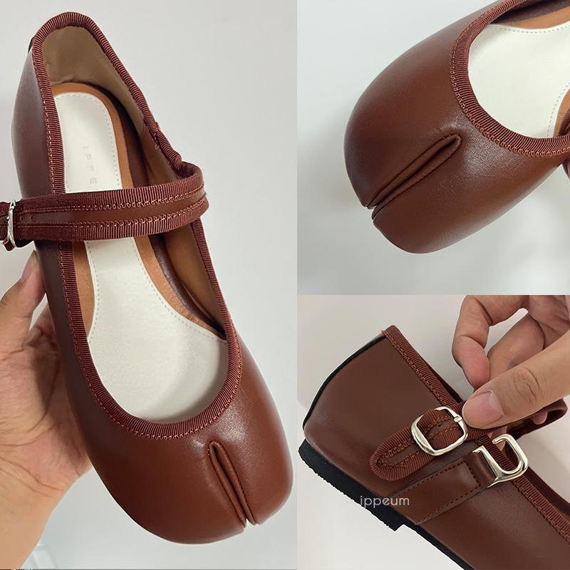 Fashion IPPEUM Black Shoes Split Toe Ballet Flats Women Plus Size 44 Mary Janes Buckle Ballerinas Zapatos Mujer