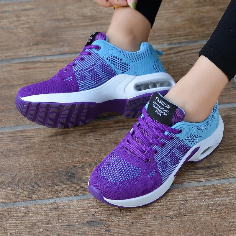 Large Size Summer New Women's Shoes Fashionable Breathable Fly-woven Mesh Shoes Air Cushion Bottom Trendy Sports Running Shoes Women
