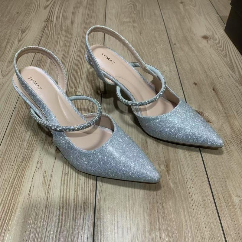 Mote Høye Hæler Sandal for Kvinner Vårsko Høyhælet Mote Lukket Stiletto Jenter Spiss Strass 2025 Krystall Skandaler Tå