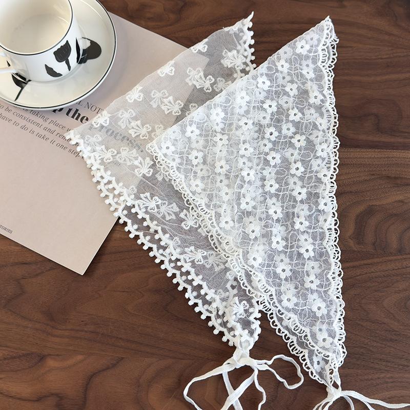 Triangle Lace Face Hair Head Wrap Scarf Women Accessories Neck Decoration Neckwear Handkerchief Headband Shawl Scarves White