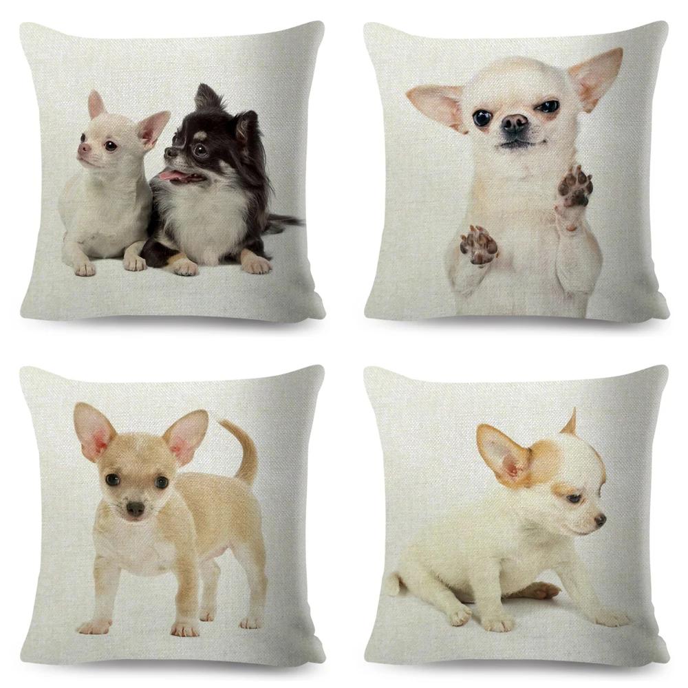 Niedlicher Kleiner Hund Chihuahua Kissenbezug Deko Liebes Haustier Tier Kissenbezug Polyester Überwurf Kissenbezug für Sofa Zuhause Auto 45x45cm