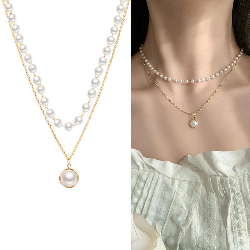 New Korean Pearl Necklaces for Women Gold Color Link Chain Choker Fashion Neck Accessories Elegant Collar Bijoux Femme