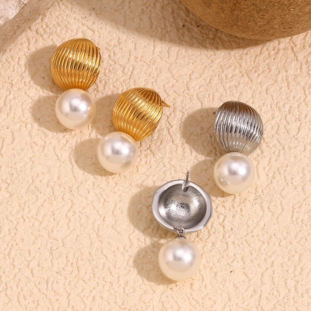 MamacitaSlay Elegant Vertical Hot Balloon Texture Imitation Pearl Drop Earrings Stainless Steel Women's Jewelry Gifts for Women