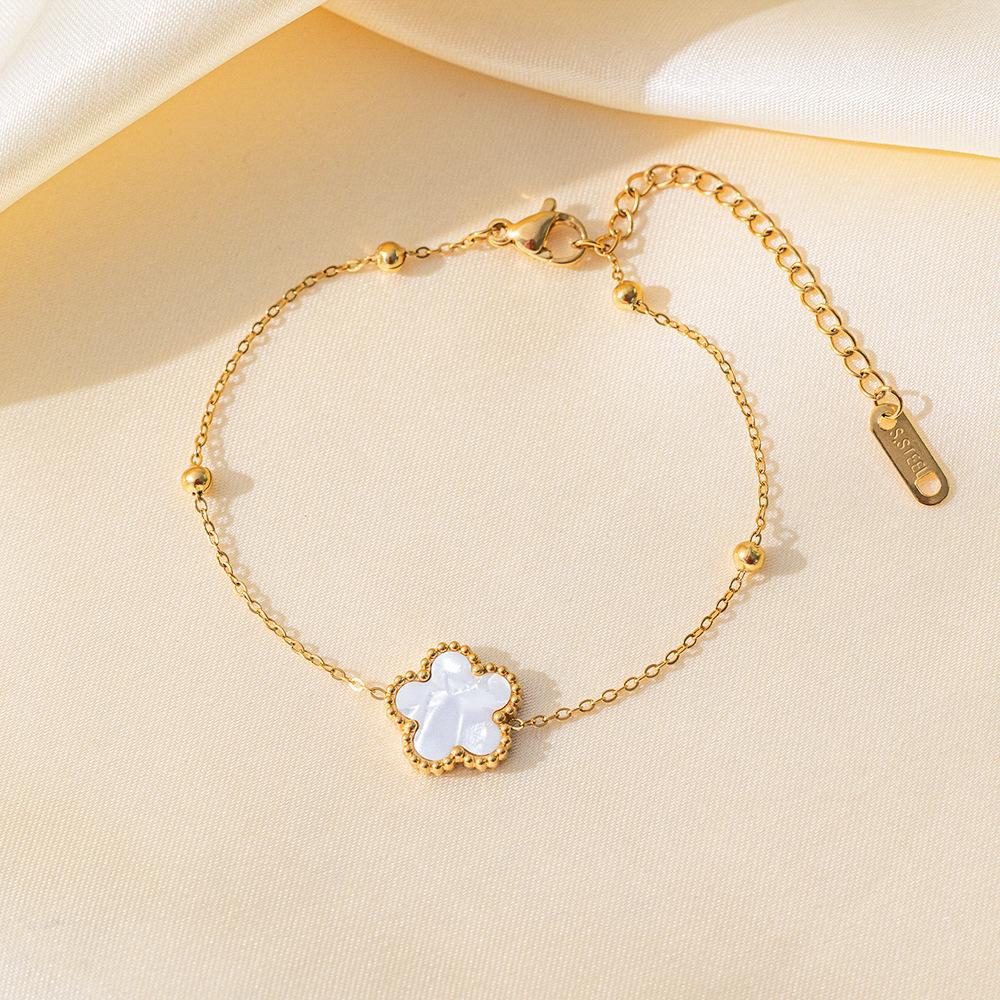 Popular Five-leaf Clover Bracelet Women's Single Flower Fritillary Bracelet Non-fading Simple and Versatile Jewelry