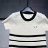 Miu Style 2026 Spring Round Neck Embroidered Stripe Knit Top - Short Sleeve, Youthful & Versatile.