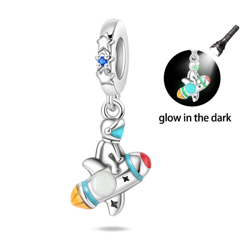 925 Silver Color Luminous Planet Spacecraft Astronaut Firefly Charms Beads Fit Qikaola 925 Bracelets DIY Christmas Jewelry Gifts