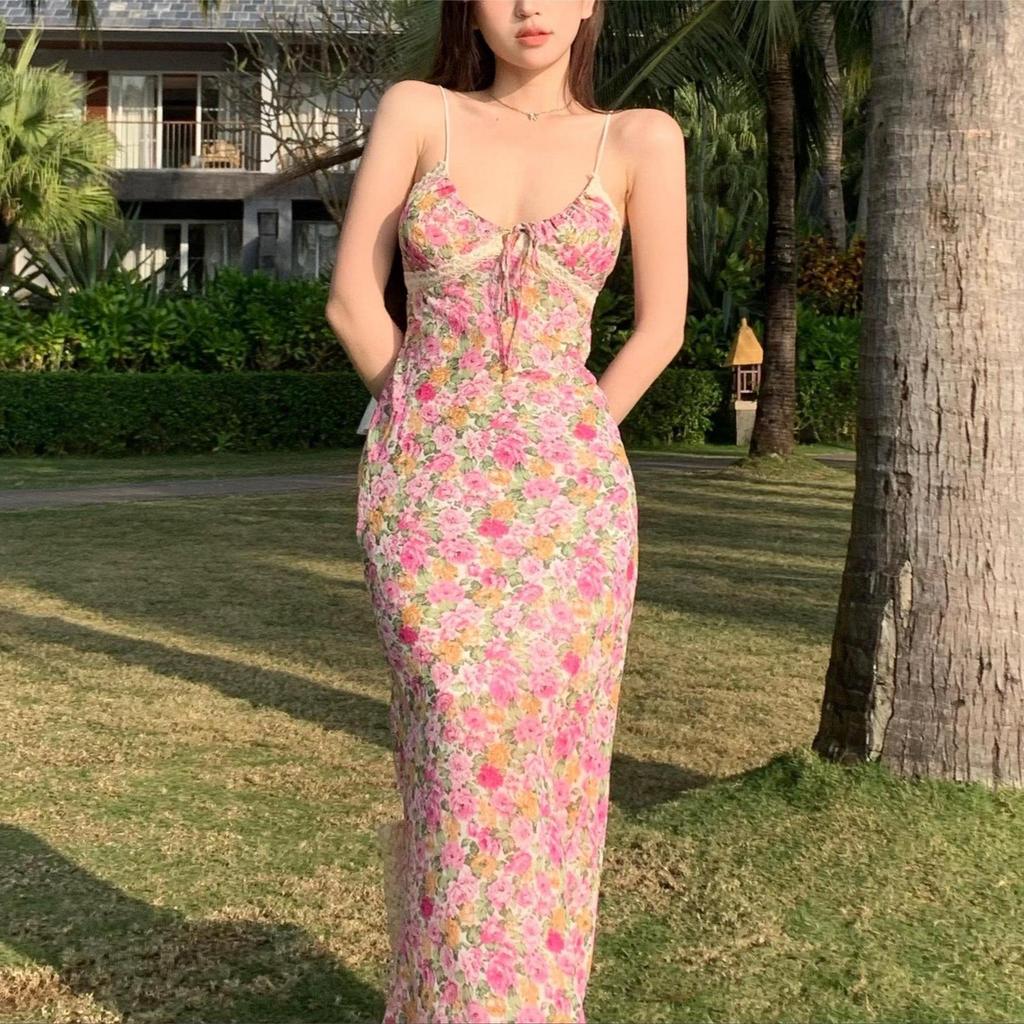 Blumen-Spitzenbesetztes Slipkleid - Sommer-Strand-Stil, Hohe Taille, Hüftbetont für Damen