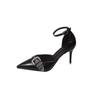 Comemore New Pointed Toe Pumps for Women Shallow Mouth Metal Buckle Thin High Heels Women's Shoes Hollow Single Shoes