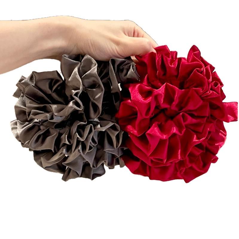 Korean Style MONA Floral Satin Pleated Scrunchie for Buns