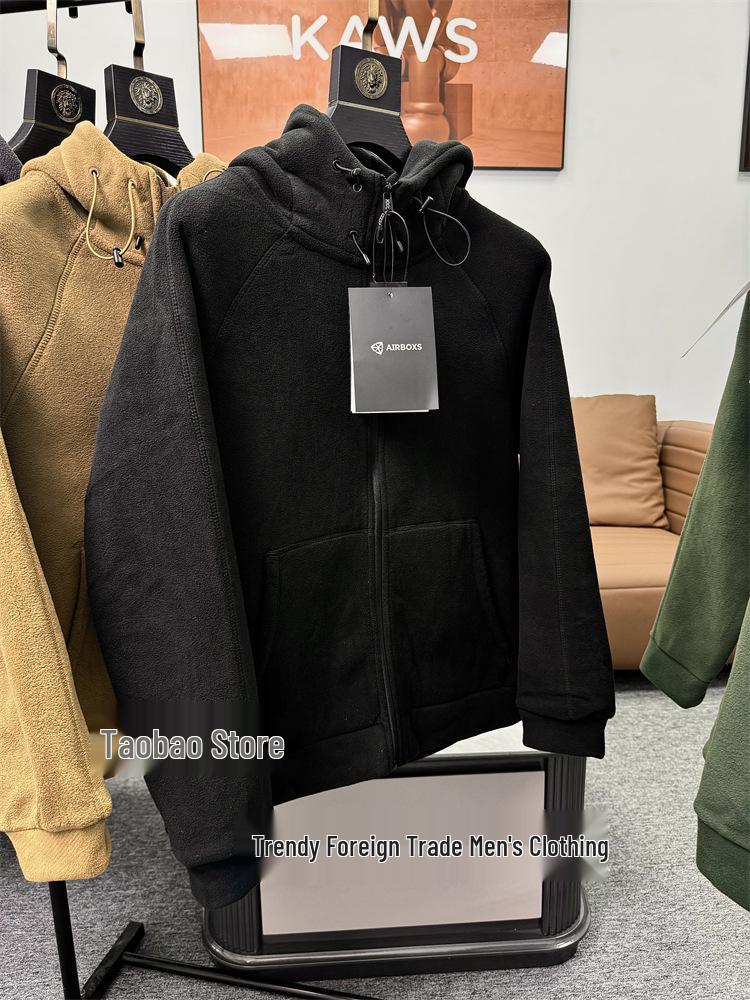 Herren verdickte doppelseitige Fleece-Kapuzenjacke - Schwergewicht 620g für Herbst und Winter
