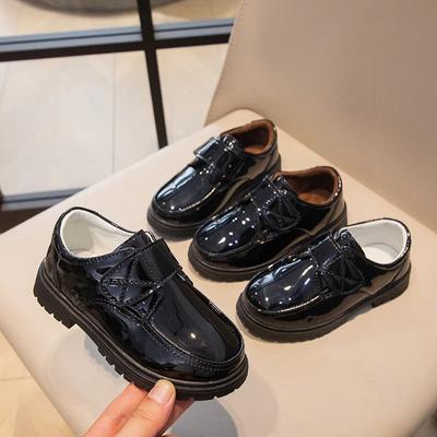 Menino sapato de couro versátil crianças causal preto uniforme sapatos moda brilhante crianças formal escola sapatos baixos respirável antiderrapante