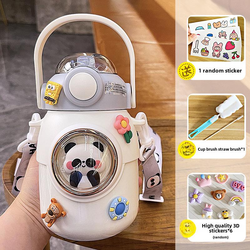 Large Capacity Cartoon Thermos: 316 Stainless Steel Kids' Big Belly Straw Water Cup – High-Value, Portable Student Design