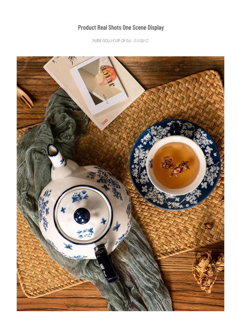 Tazza e Sottotazza da Caffè in Porcellana Cinese Retro Blu e Bianca Jialan - Regalo Ideale per la Festa dell'Insegnante