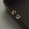 925 Sterling Silver Electroplated 14K Gold Asymmetric Star Zircon Earrings for Women Student Mini Simple Jewelry