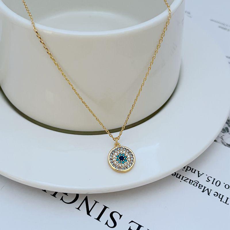 Elegant Zircon Inlaid Round Metal Stud Earrings Necklace Set