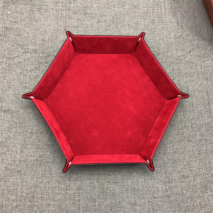 

Hexagonal PU Velvet Foldable Dice and Jewelry Storage Tray 23x23CM красный