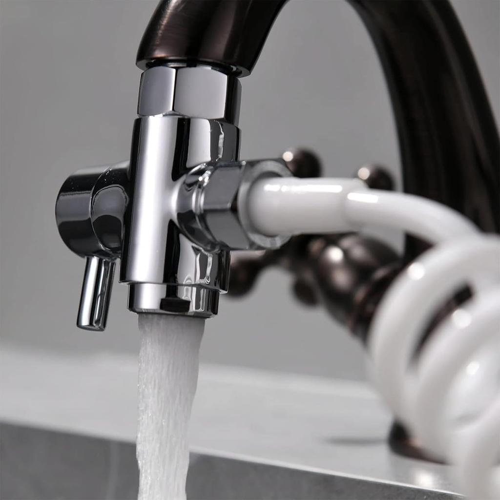 Brass Faucet Diverter Valve with Aerator, Faucet Adapter for Sink Hose Attachment, 3 Way Faucet Splitter with Male Thread Adapter, Faucet Connector