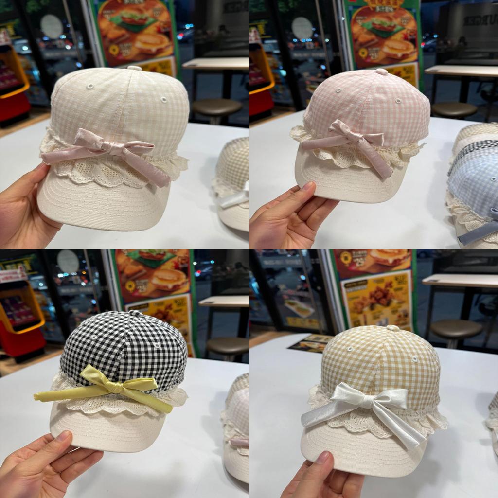 Style Lace Trim Gingham Baseball Cap With Wide Brim For Spring Summer Sun Protection