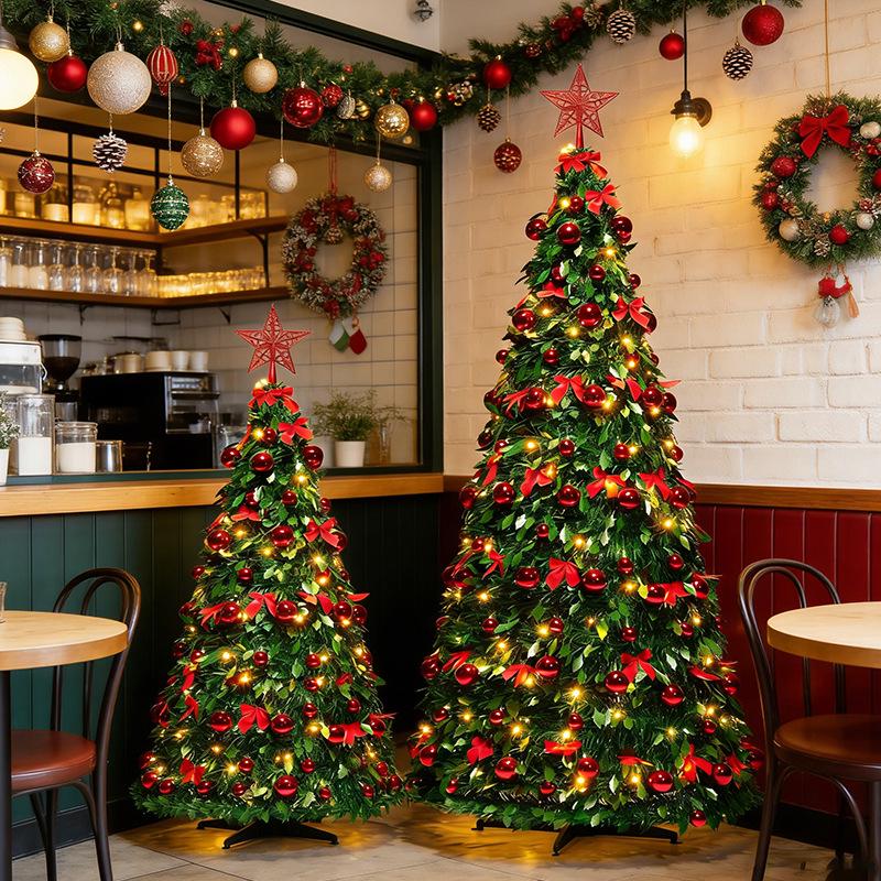 Automatic Folding Telescopic Christmas Tree with Lights for Home, Commercial, and Supermarket Decorations
