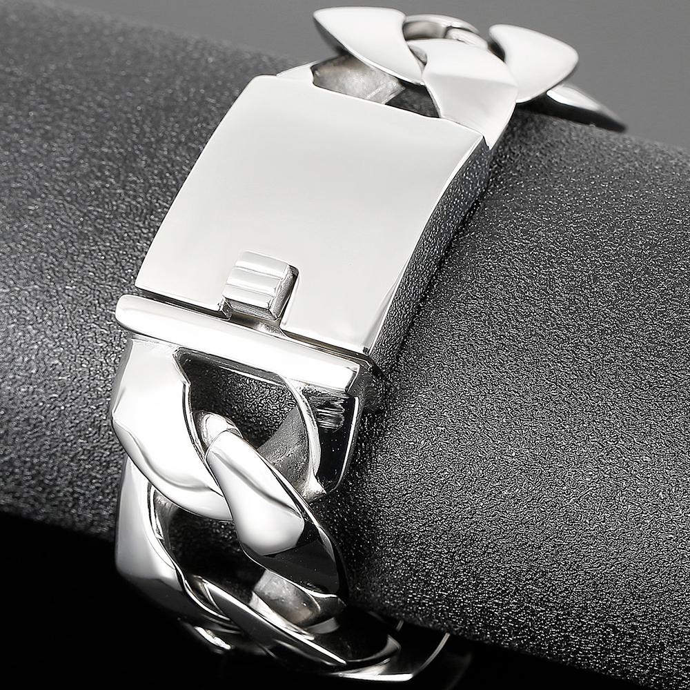 Cool Men's 31MM Hip Hop Cuban Chain Bracelet High Polished Solid Stainless Steel Jewelry Gift for Birthday Party