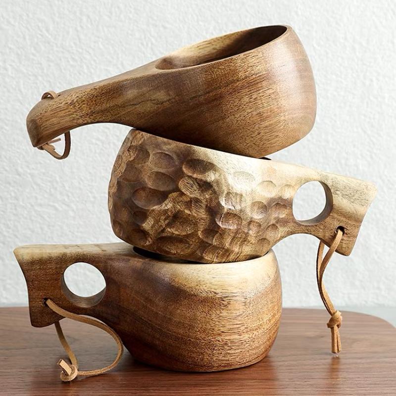 Natural solid wood Finland cup home outdoor camping mug acacia wood cut without splicing milk cup tea cups