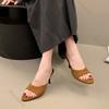 Fashion Elegant Suede Stilettos Slippers Women Round Toe Thin Heeled Slides Shoes Summer Outdoor Sexy Party Dress Solid Female Sandal